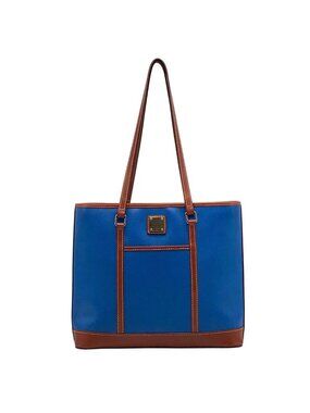 Dooney & Bourke Blue Pebbled Leather and Tan Trim Zipper Tote